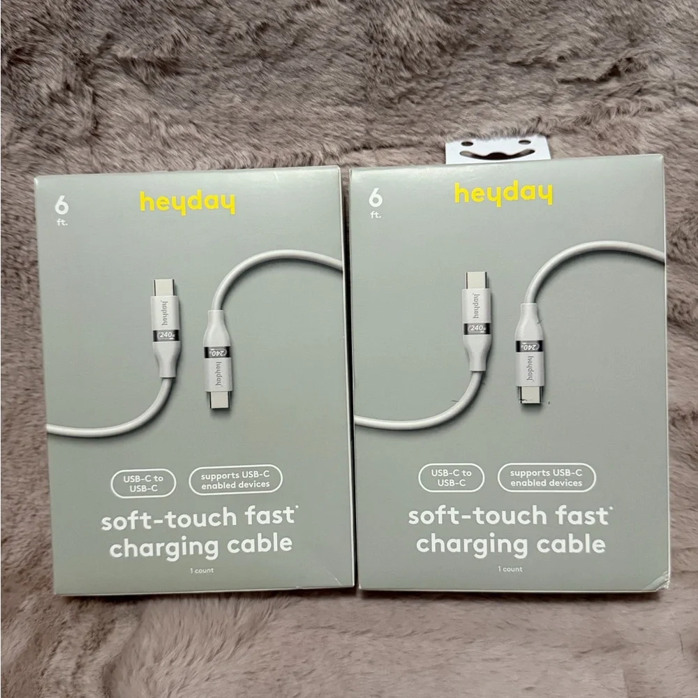 heyday Soft-Touch Fast USB-C Charging Cable — White 2 Pack